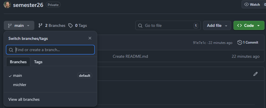 Verify new branch on Github repo