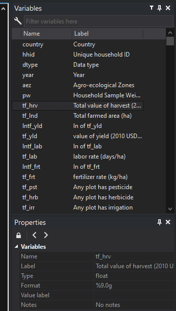 Variable labels in command window
