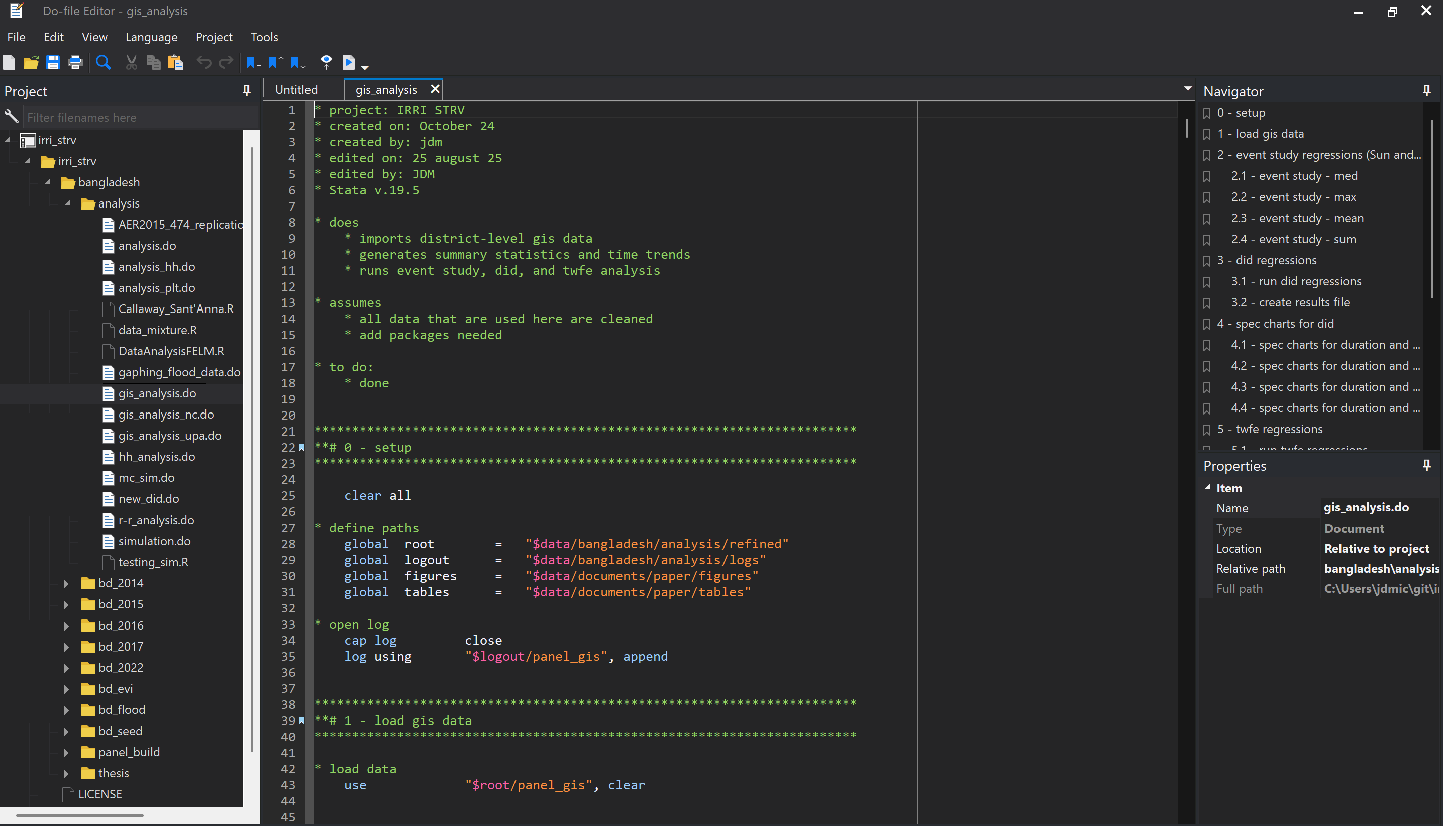 Stata Project windows